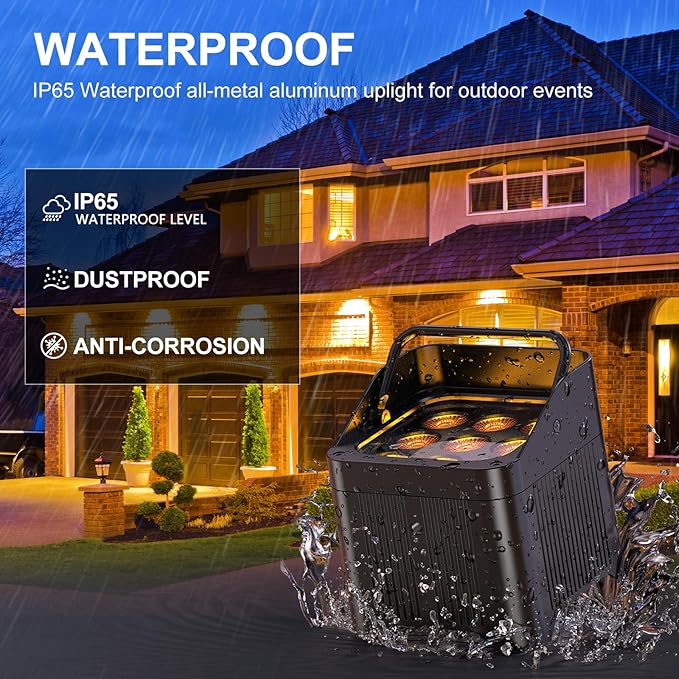 Battery Powered Stage Lights Uplights Rechargeable Par Lights IP65 Waterproof 9X18W LED 9600mAh RGBWAUV 6in1 with APP DMX Stage Uplighting for Event Wedding Party DJ Show Church