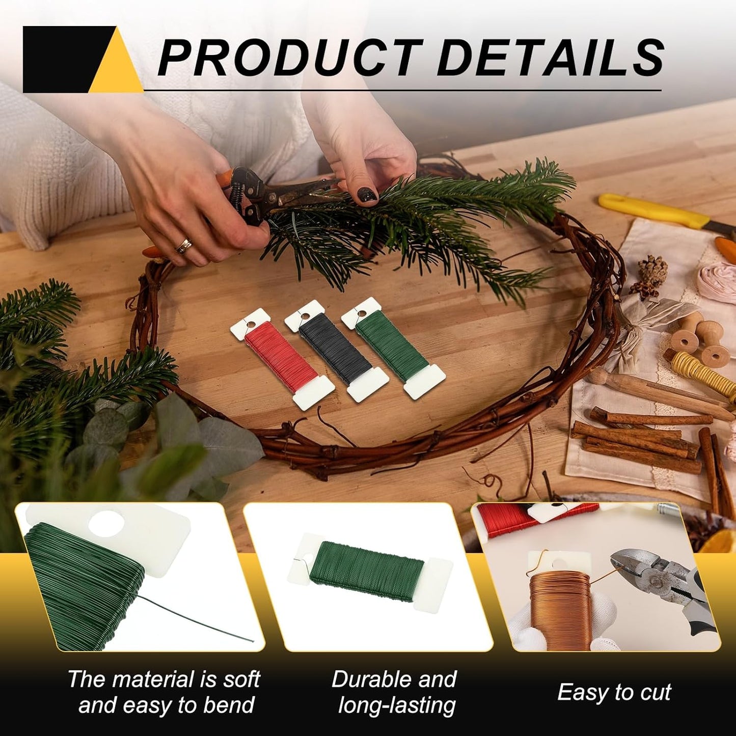 MECCANIXITY 190 Yards/575 Feet 27 Gauge Metal Floral Wire Green Flexible Paddle Thin Floral Wires for Craft, Christmas Wreath, Flower Arrangement, Wedding, Total 5 Roll