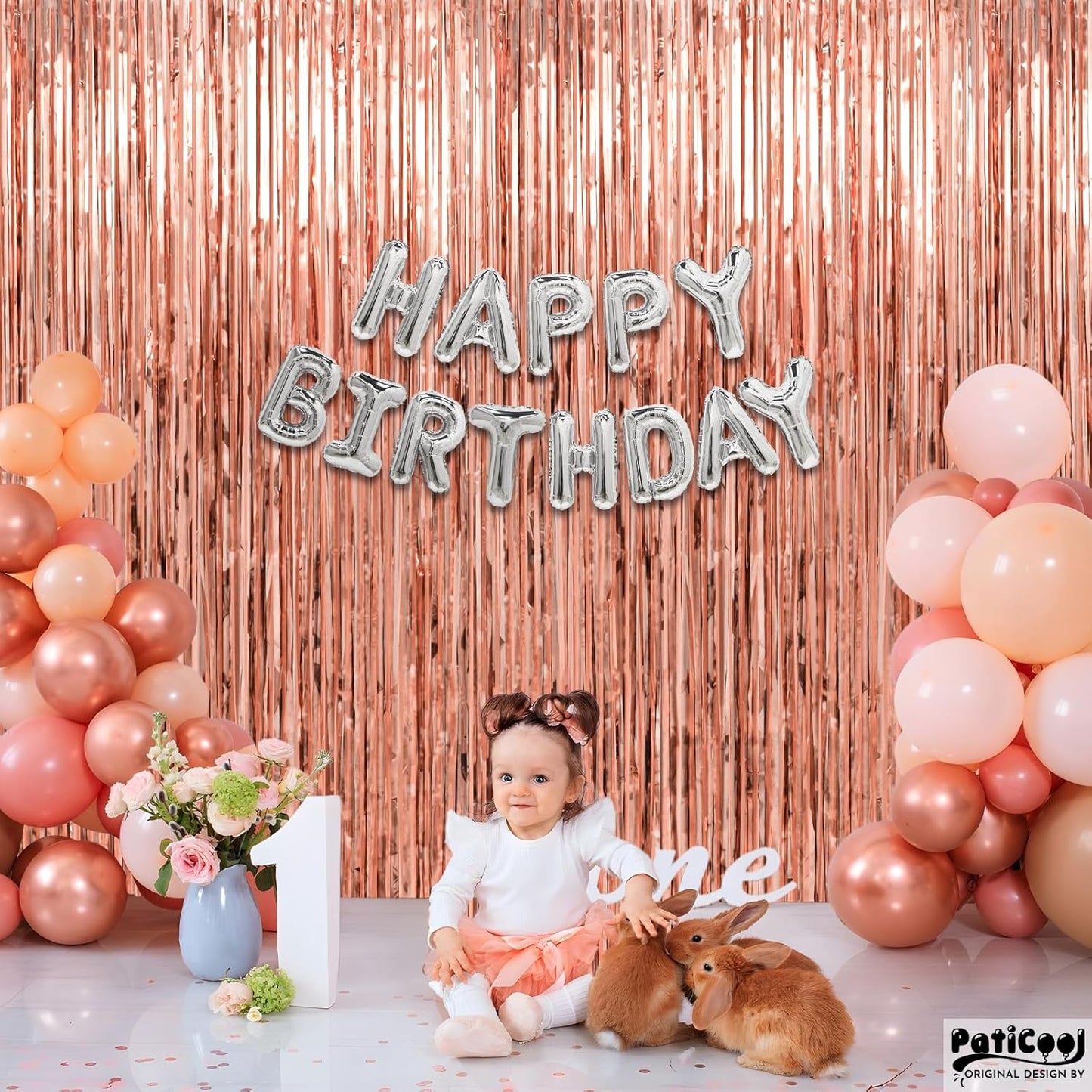 Rose Gold Birthday Decorations for Women Girls - Thicken 4 Pack 3.2 x 8.2 FT - Rose Gold Foil Fringe Curtain Backdrop for Birthday, Bridal Shower, Baby Shower, Bachelorette Party Decorations