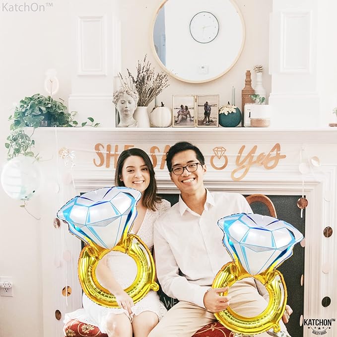 KatchOn, Huge Diamond Ring Balloons - 26 Inch, 2 Pieces | Wedding Ring Balloon for Bridal Shower Decorations | Bachelorette Party Decorations | Diamond Balloons for Engagement Party decorations