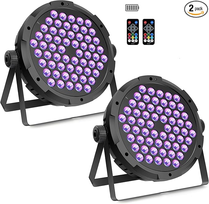Battery Powered Stage Par Lights - 2Pack 90W 60LED RGB Color Mixing - Rechargeable Par 5 Hours Working Time - Remote & DMX Control - Uplights for DJ Event Wedding Party Church Music Band Performance