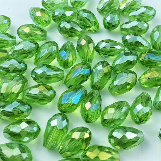 200pcs 4x6mm Teardrop Crystal Glass Beads Vertical Hole Faceted Glass Teardrop Spacer Beads for Bracelets Necklace Earring DIY Jewelry Making Craft(Light Green AB)