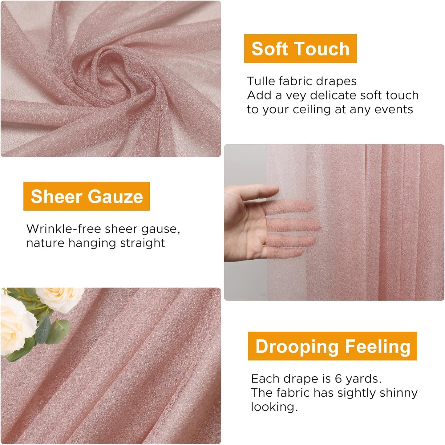 Wedding Arch Draping Fabric 3 Panels 28.7" x 20FT Dusty Rose Sheer Chiffon Backdrop Drapes for Wedding Ceremony Birthday Party Bridal Shower Outdoor Decoration