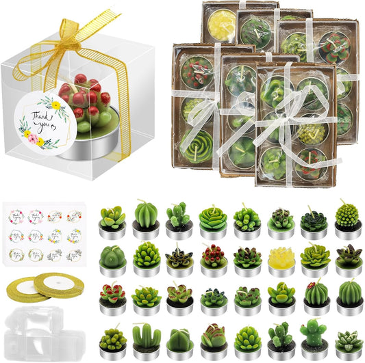 AZEAM 36 Pcs Succulent Candles Party Favors, Bulk Cactus Table Decor for Guests, Mini Tiny Handmade Plant Tealights Candle Decoration Set for Baby Shower Prizes Game Bridal Wedding Home Birthday