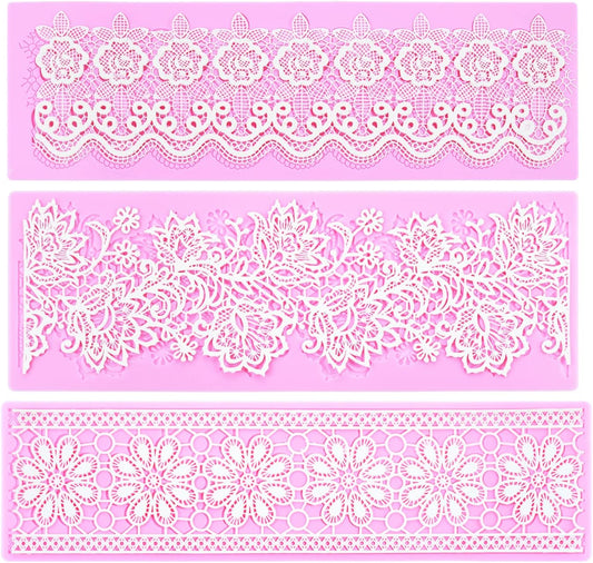Embossing Lace Fondant Molds, Multi Circle Flowers Lace Mat Wedding Cake Decoration Tool, Rattan Shaped Cupcake Mat Silicone Molds Set of 3