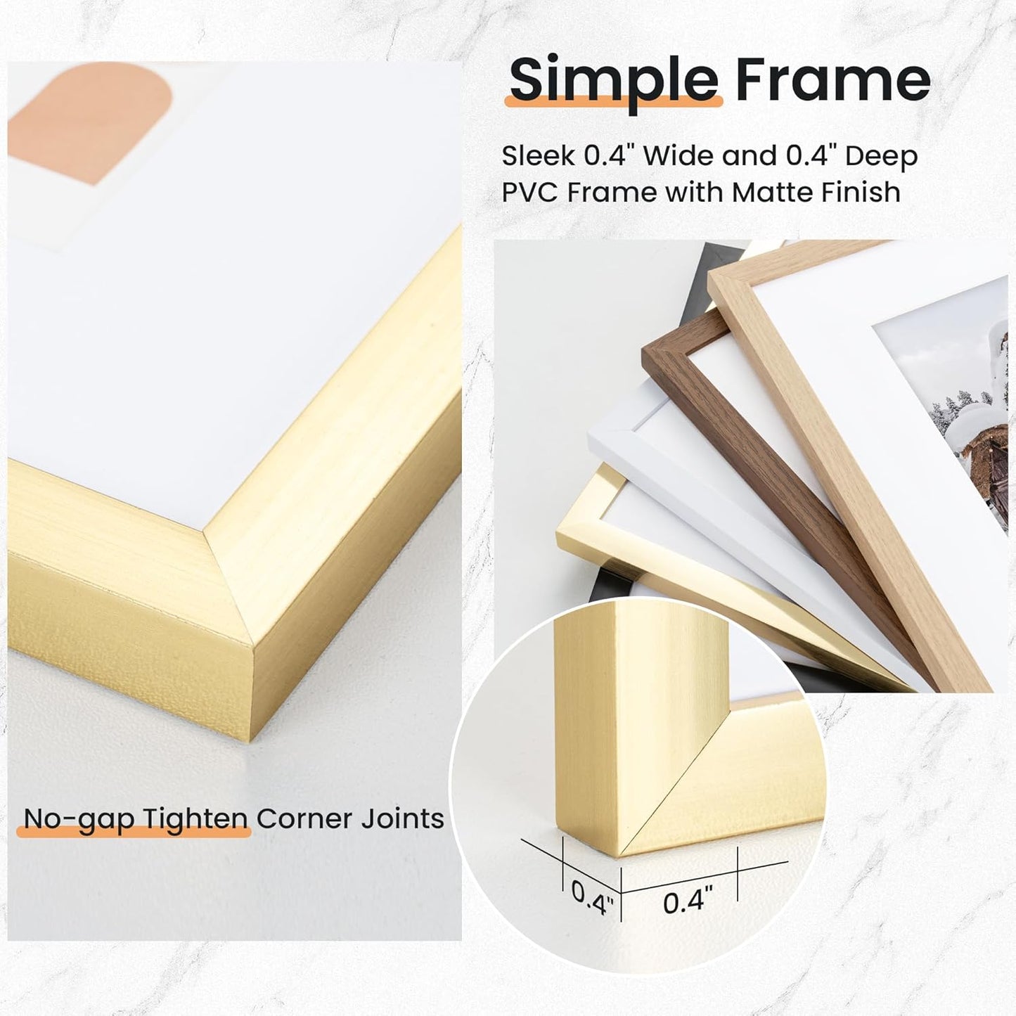 5x7 inch Picture Frame, 5x7 Photo Frames with 4x6 Removable Mat - High Definition Plexiglass - Vertical and Horizontal Display - Wall Hanging Frame - Gold, 5 Pack