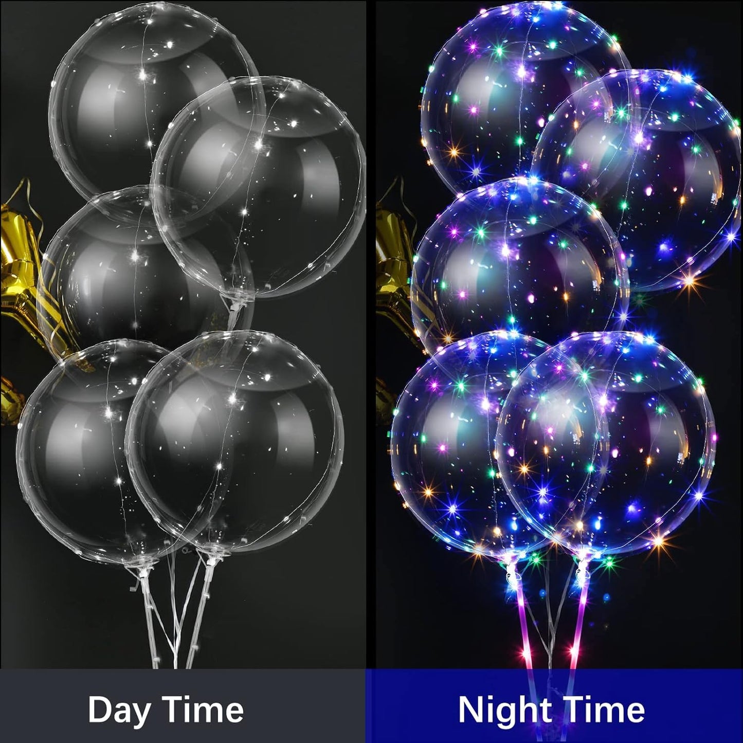 Vinsot 30 Pack LED Bobo Balloons Light Up Balloons Clear Helium Bubble Bobo Glow with String Lights for Parties Birthday Wedding Decoration(Multi Color Light)
