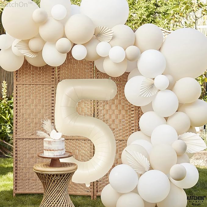 KatchOn, Gaint Cream White 5 Balloon Number - 40 Inch | 5 Birthday Balloon Decor | 5th Birthday Decorations for Boys | Creme Number 5 Balloon | 5 Year Old Balloon for 5th Anniversary Party Supplies