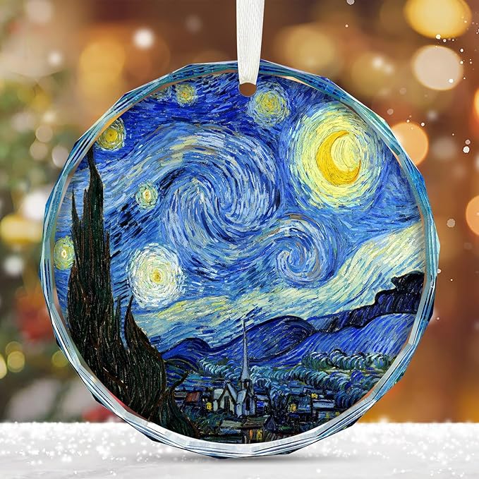 Starry Night Christmas Ornaments, Christmas Ornaments Starry Night Glass Ornament – Art Ornaments for Christmas Tree Inspired by Van Gogh, Elegant Crystal Artist Ornament for Tree
