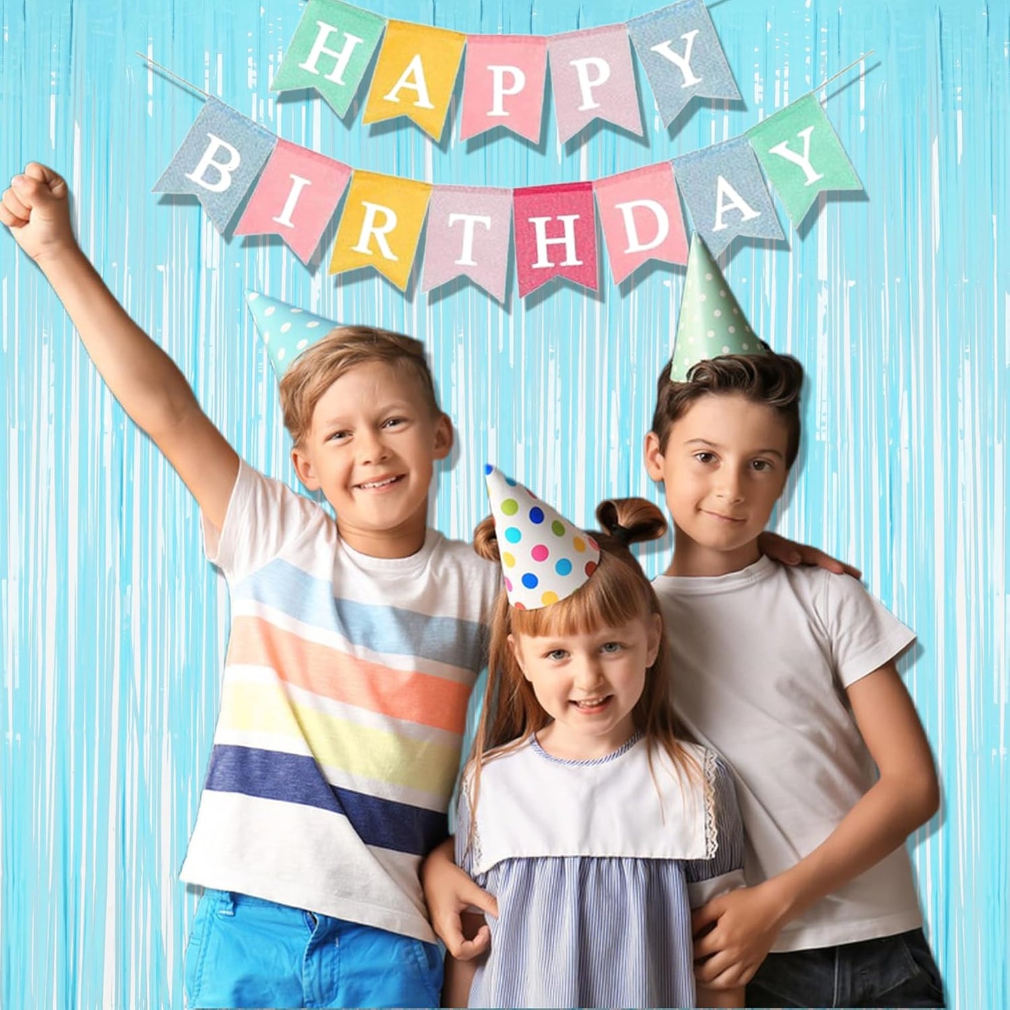 BRAVESHINE Foil Fringe Curtains Party Backdrop - Tinsel Curtain Backdrop Streamers Party Supplies for Halloween/Boo/Baby Boy/Frozen/Under Sea/Shark/Mermaid Birthdays Decorations - 2Pcs Pastel Blue