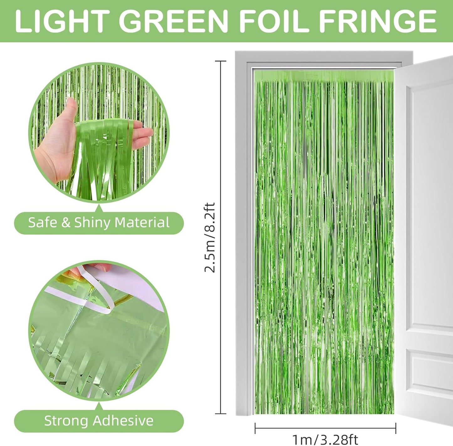 Light Green Fringe Curtain Party Streamers, 12 Pack 3.3ft x 8.2 ft Foil Curtain Backdrop Tinsel Foil Fringe Curtains Photo Booth Backdrop Streamer for Birthday, Wedding, Baby Shower, Disco Party