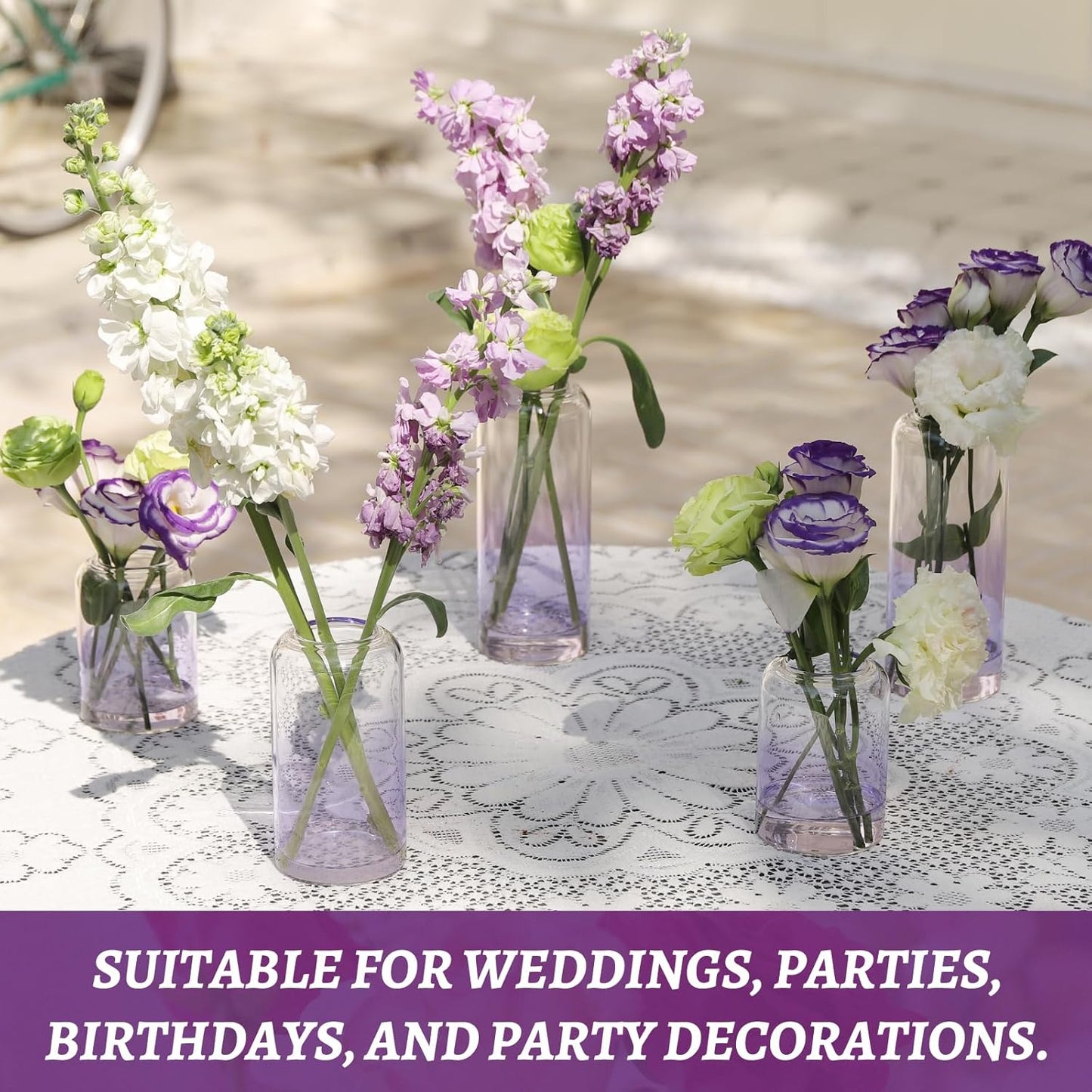 12Pcs Purple Vase Glass Bud Vases Set, Small Vases for Flowers, Modern Cylinder Flower Vases for Wedding Centerpiece, Living Room Decorative, Home Decor (Purple)