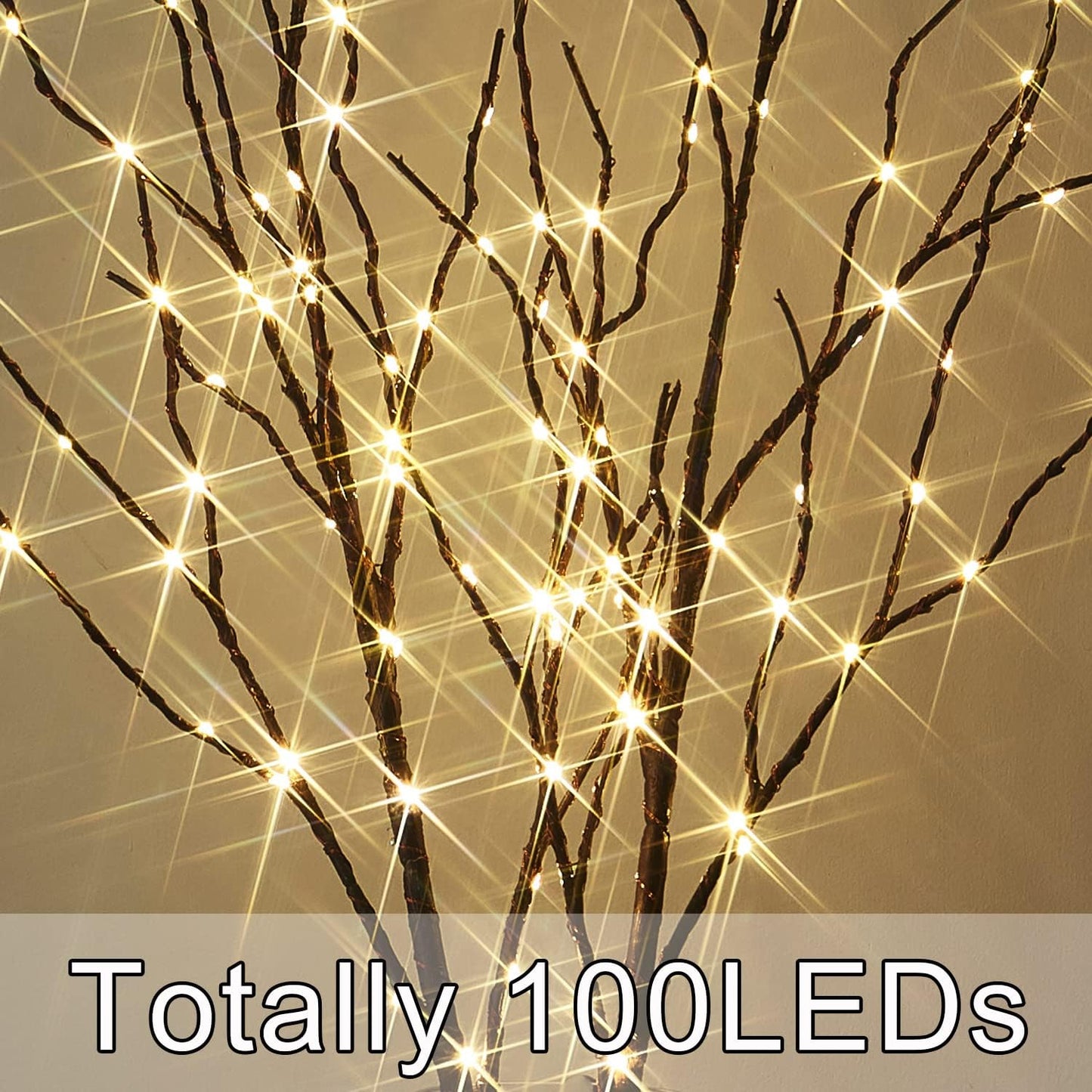 Fudios Lighted Brown Branches with Timer 32 in 100 LED for Vases Battery Operated, Artificial Willow Branch Twigs with Warm White Lights for Christmas Holiday Party Decor