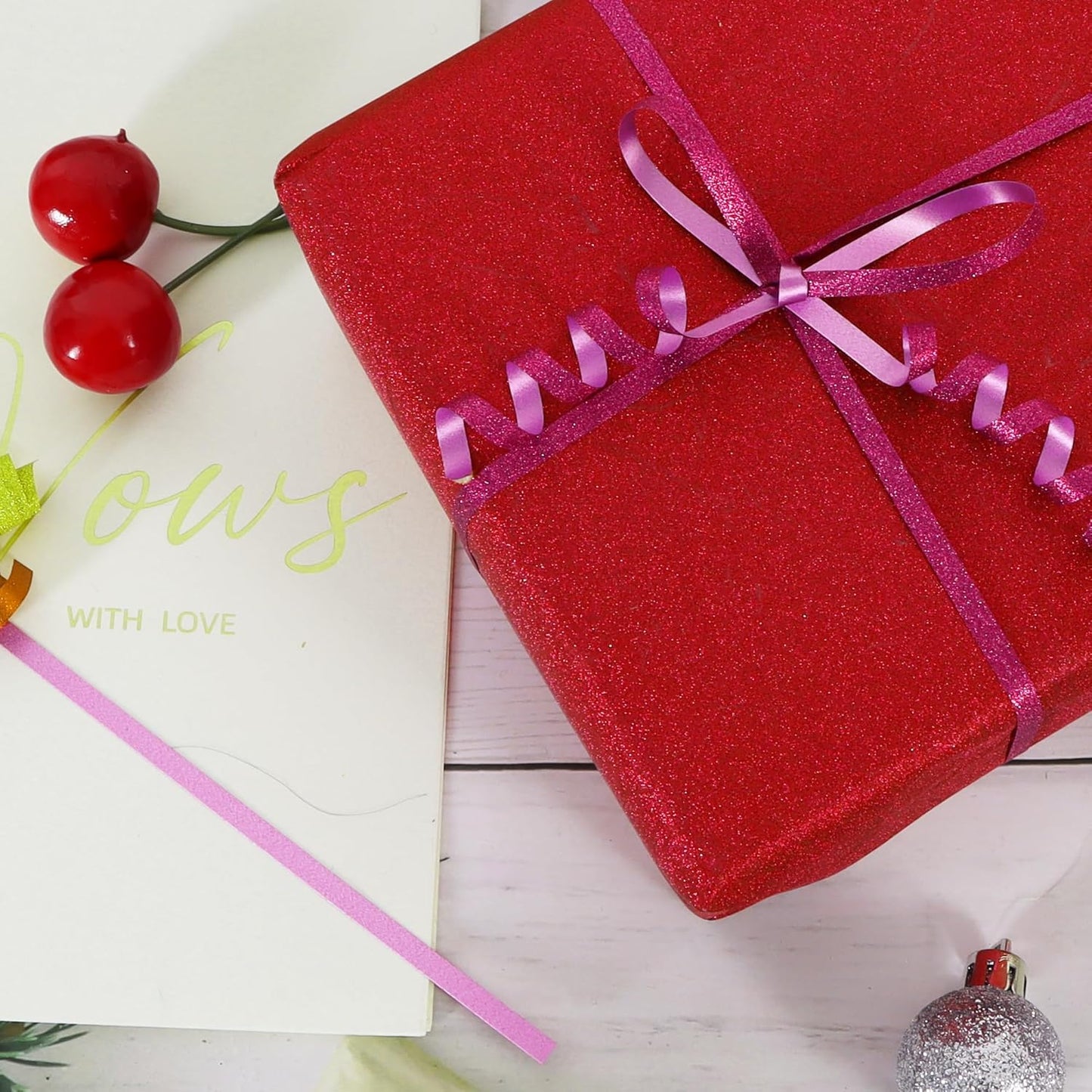 BEISHIDA Glitter Ribbon - 500 Yards Hot Pink, Curling Crimped, Shiny for Gift Wrapping, Birthday Party, Festival, Art Craft, Florist Flowers Decoration