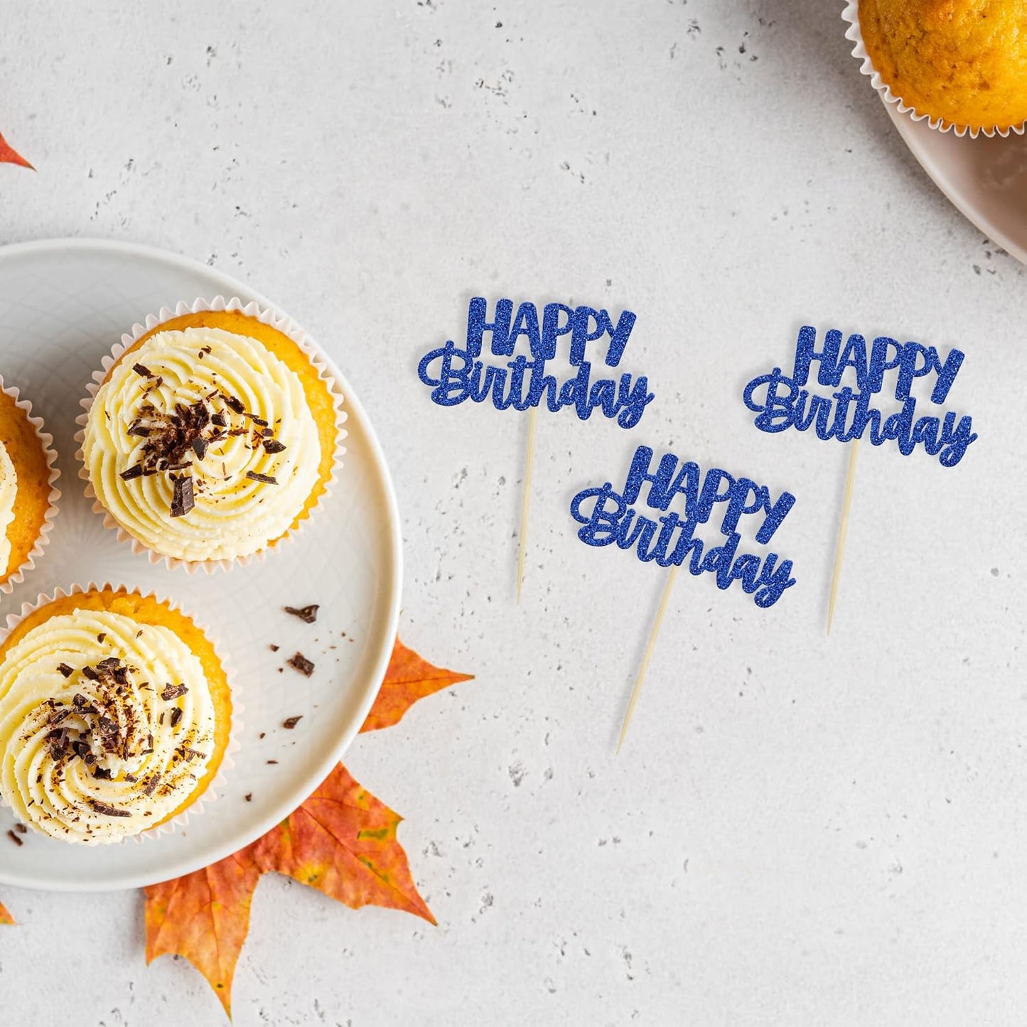 Gyufise 24 Pcs Happy Birthday Cupcake Toppers Glitter Cupcake Food Picks for Celebrating Theme Party Cake Decorations Supplies Deep Blue