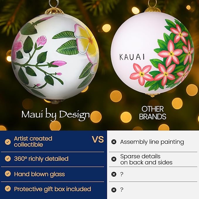 Collectible Hawaiian Hibiscus and Plumeria Christmas Ornament Kauai PH/K