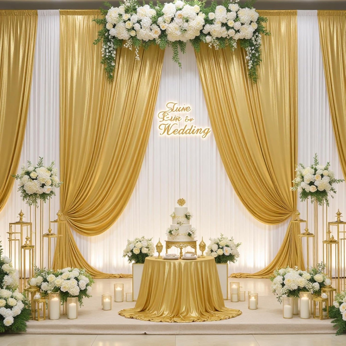 30ftx10ft Gold Backdrop Curtain for Parties, Wrinkle Free Glitter Photo Backdrop Drapes 6 Panels 5x10FT Shimmer Back Drop Cloth for Wedding Birthday Christmas Photography Background