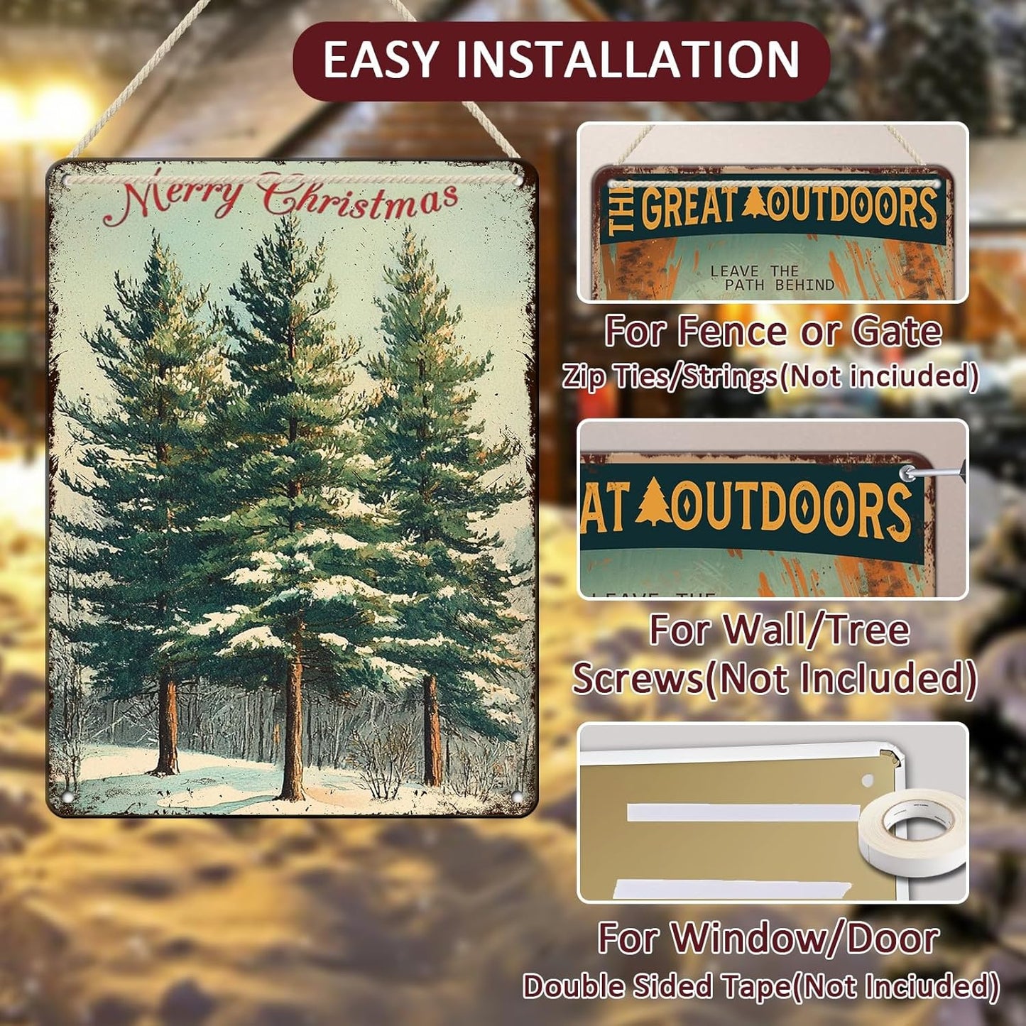 Vintage Christmas Decor Sign Christmas Tree Metal Tin Sign Merry Christmas Retro Tin Sign for Holiday Wall Decor Outdoor Cafe Living Room Bedroom 12x16Inch