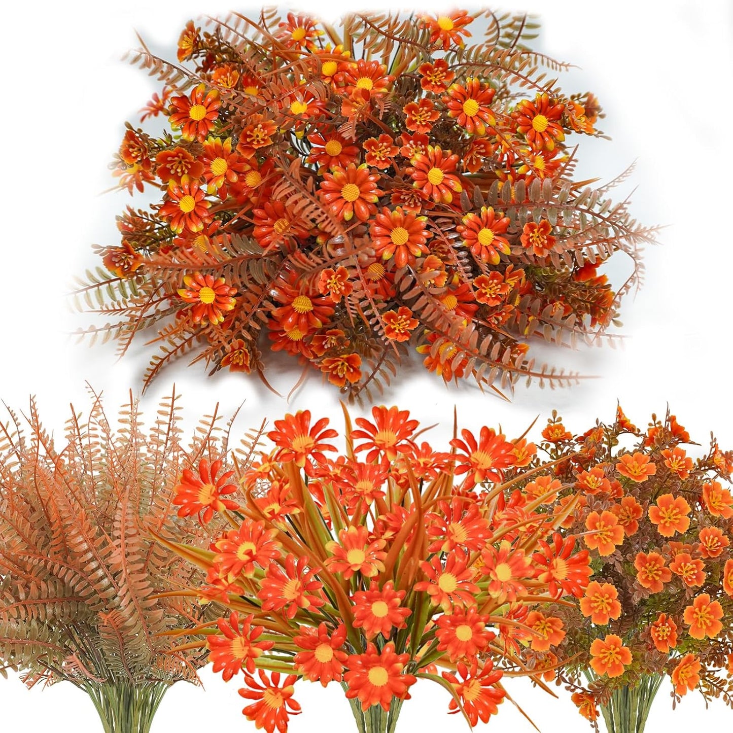 16 Pcs Fake Fall Flowers Outdoor Fall Artificial Flower Arrangements Faux Fall Outdoor Plants Decorations for Home Porch Pathway Window Box Mantel Harvest Thanksgiving