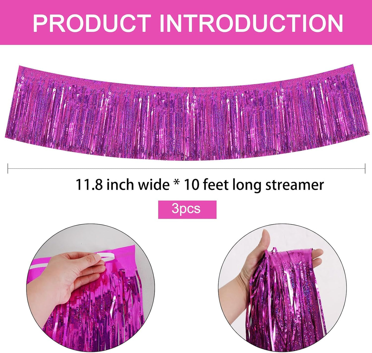 BEISHIDA 3 Packs Metallic Foil Fringe Garland Laser Rose Red Wall Hanging Tinsel Fringe Banners for Car Floats Bridal Shower Wedding Birthday Easter Graduation Holiday Party Decoration(30 Feet)