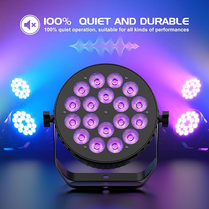 Stage Par Lights, 18X10W RGBW 4-in-1 LED DJ Par Can Light, Full Cast-Aluminum Party Uplight with Strobe Wash Effect by DMX512 & Sound Activated for Wedding Festival Event DJ Live Show - 4 Pack