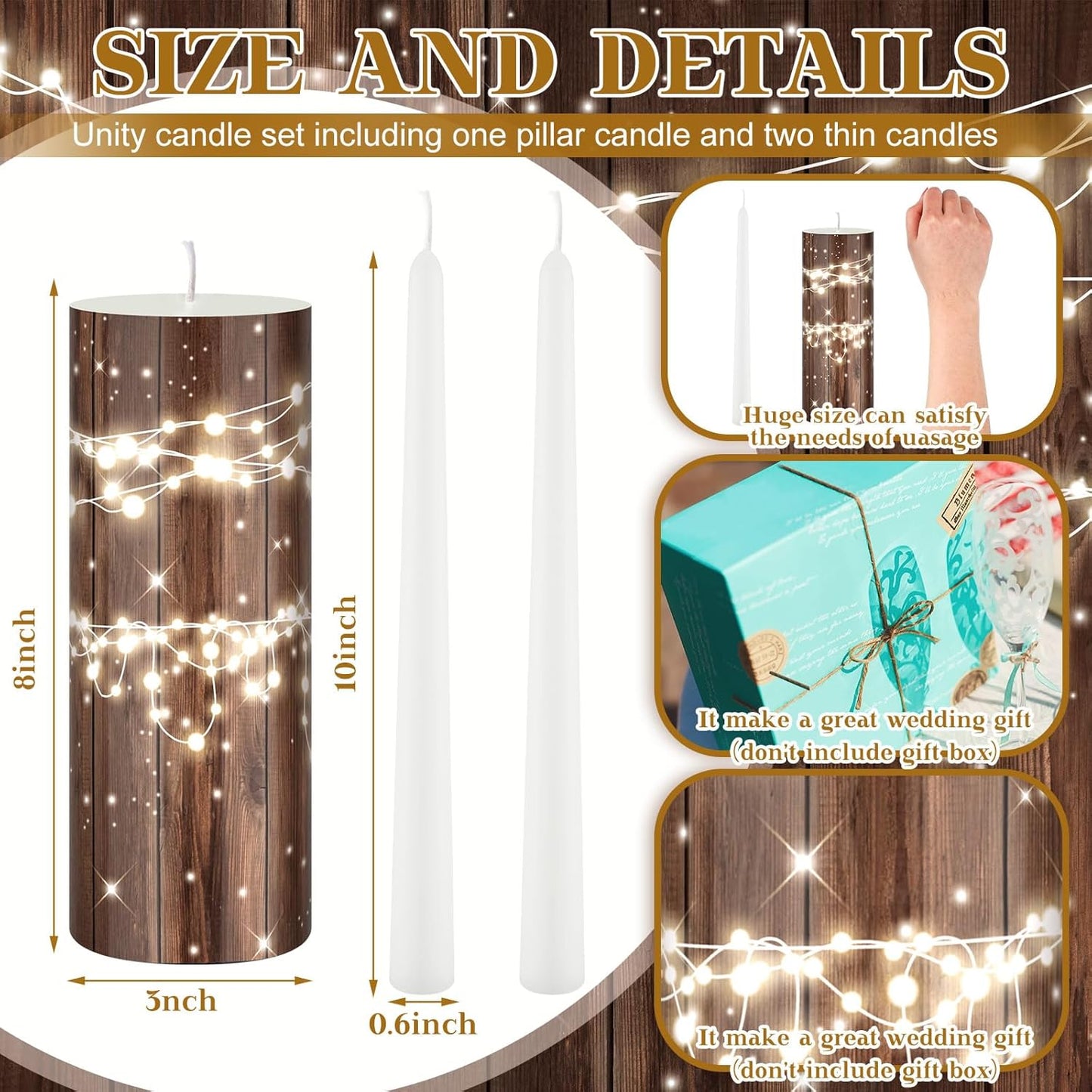 Irenare Unity Candles with Holder for Wedding Ceremony Wedding Decortions Accessories Glass Candle Holder Pillar Candle for Formal Events Church(Wood)