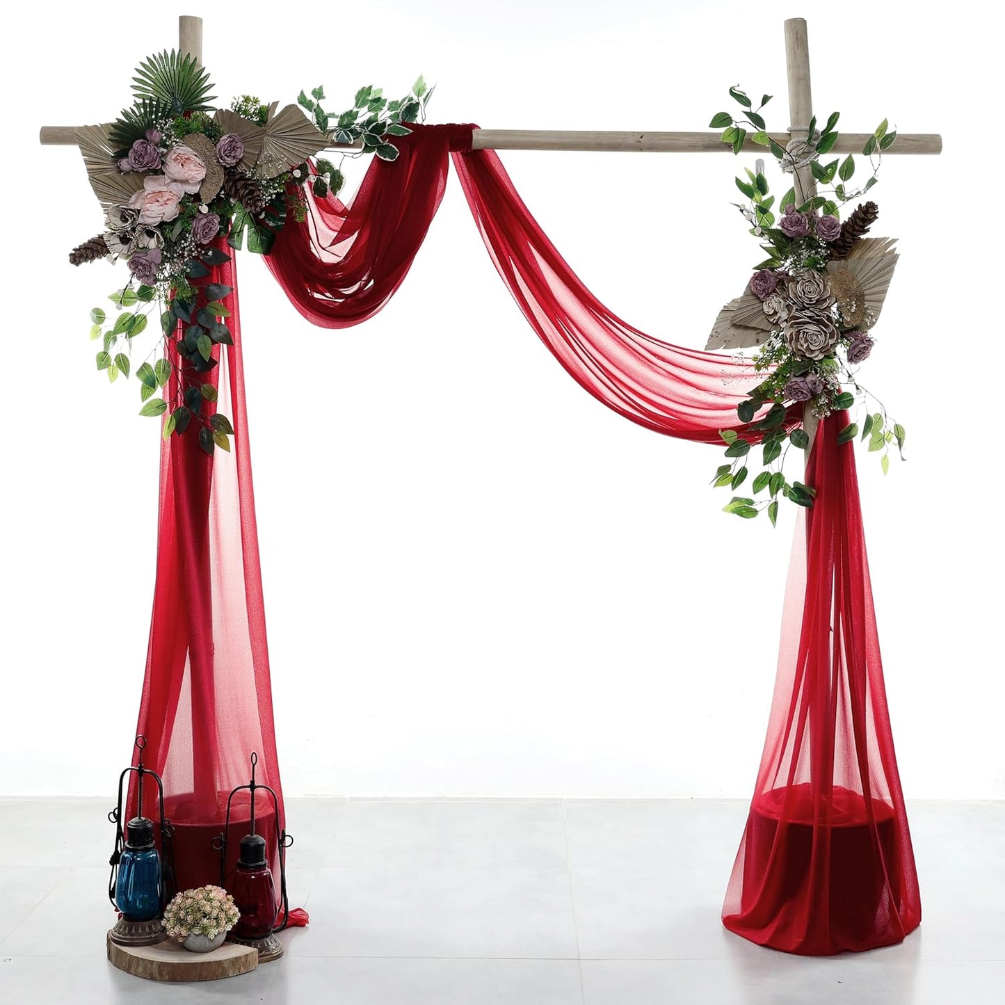 VDS Pack of 1 Panel (30 Inch X 100 Feet) Wedding Arch Draping Fabric Sheer Chiffon Fabric Drapery for Wedding Ceremony Reception Swag Backdrop Canopy Chuppah ARBO Altars Decoration (Apple Red)