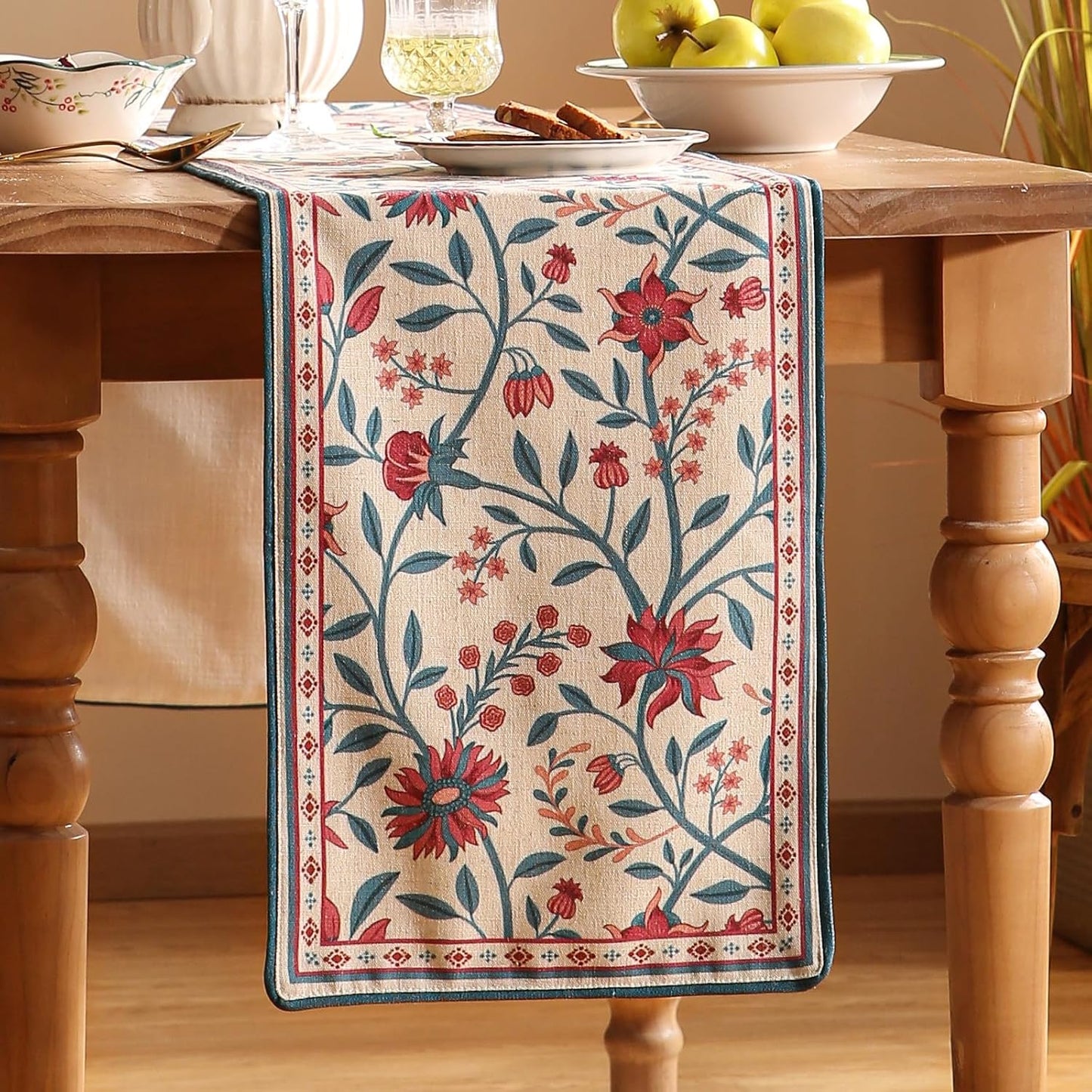 Farmhouse Berry Red Floral Small Table Runner for Table,Decorative Linen 63 Inches Long French Table Runners,Decor Tabletop for Kitchen,Dining,Party,Home,Christmas,12"*63"