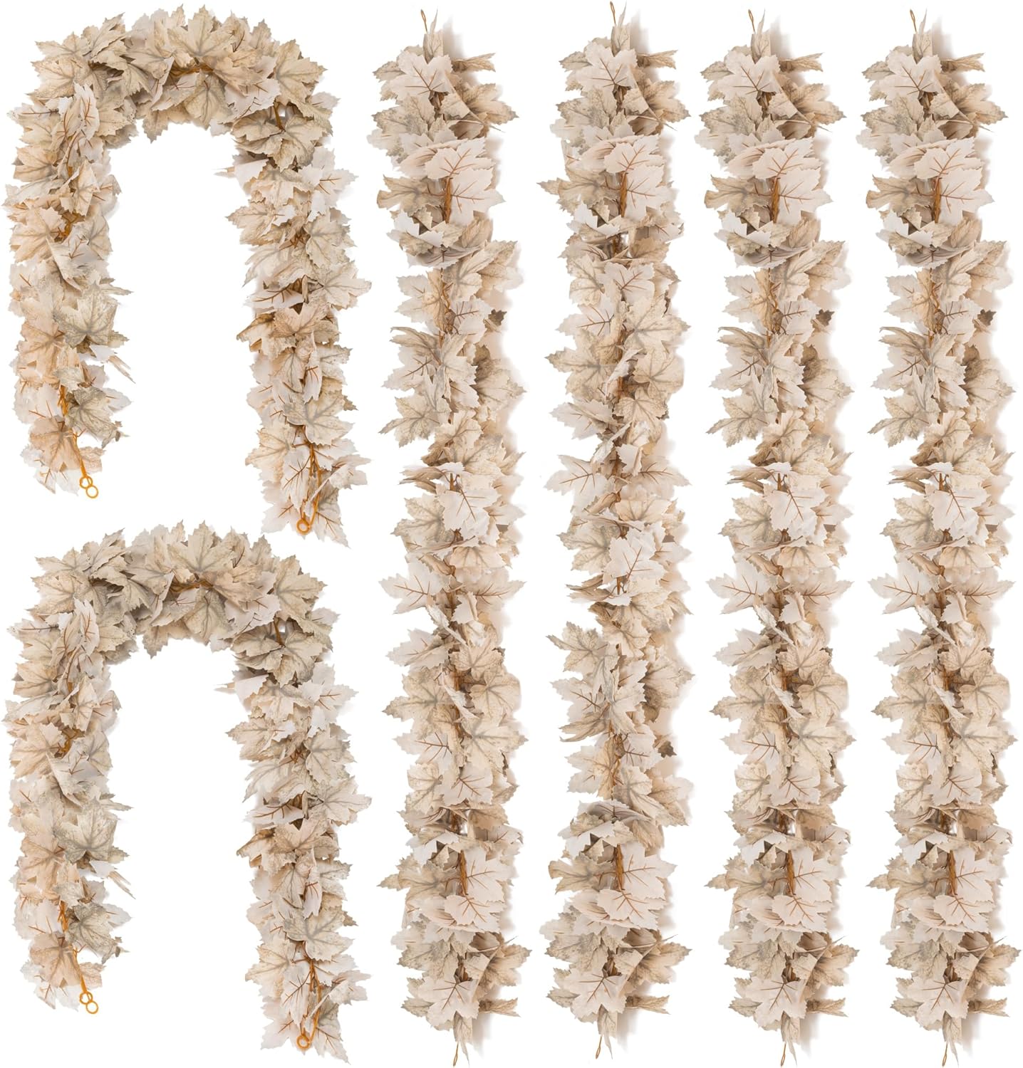 6PCS Beige Fall Maple Leaves Garland, 5.6Ft Artificial Maple Leaf Autumn Garland Hanging Fall Vines Table Decorations Front Door Fall Decor Thanksgiving Decorations Decor Outside Indoor Decor