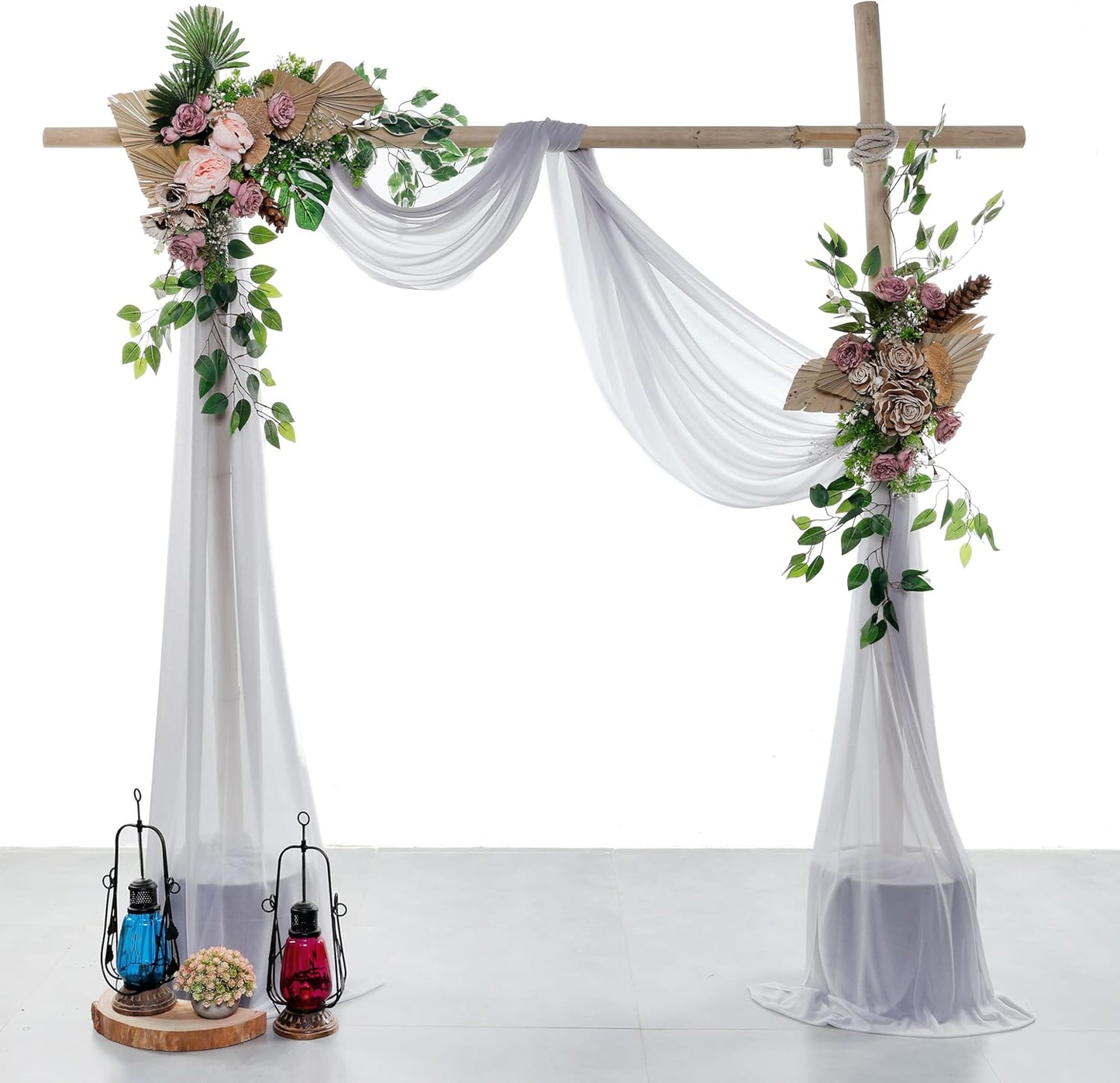 VDS Pack of 2 Panel (30 Inch X 50 Feet) Wedding Arch Draping Fabric Sheer Chiffon Fabric Drapery for Wedding Ceremony Reception Swag Backdrop Canopy Chuppah ARBO Altars Decoration (Cool Grey)