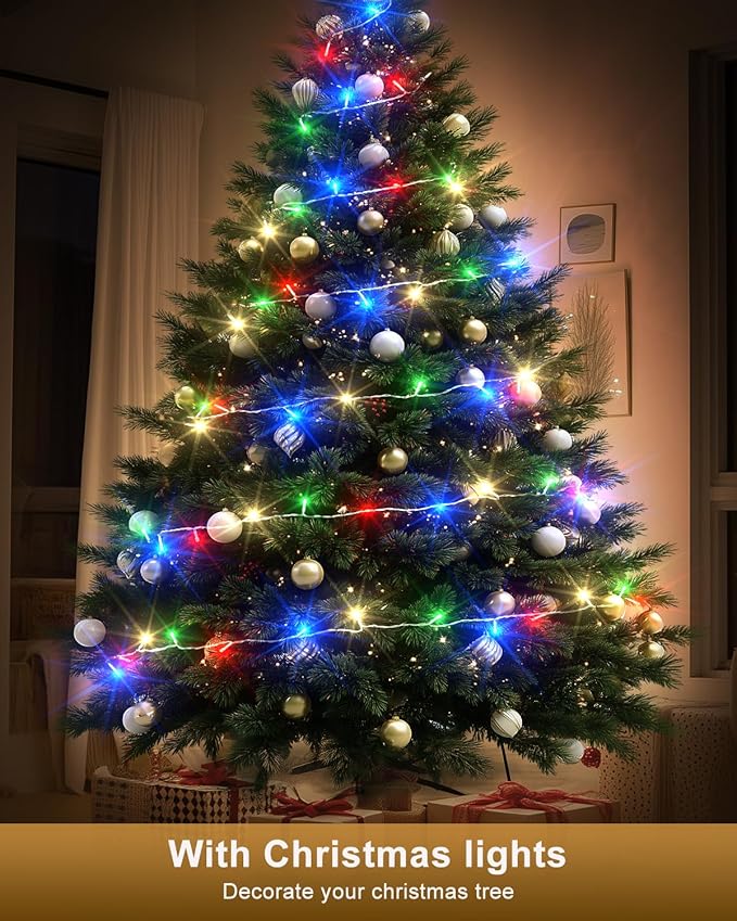 Christmas Tree Topper Star Lighted with Colorful Christmas Light Cord, Built-in 6 Projected Patterns, 3D Glitter LED Rotating Lights for Party Holiday Xmas Decorations Gifts (Silver)