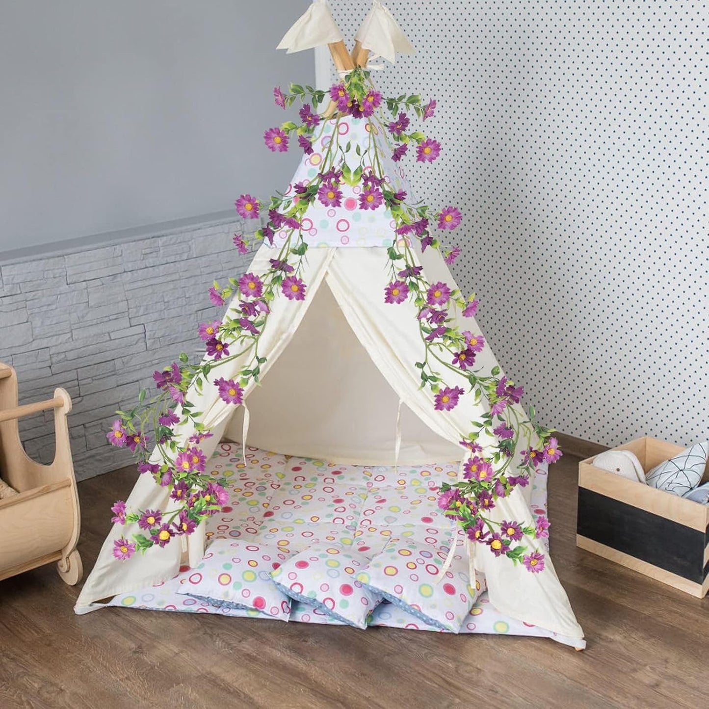 Purple Flower Garland Fake Vines Silk Artificial Daisy Purple Birthday Party Decorations Wisteria Flower Garland for Backdrop Bedroom Arch Wall Home Party Wedding Indoor Outdoor Cemetery Decor