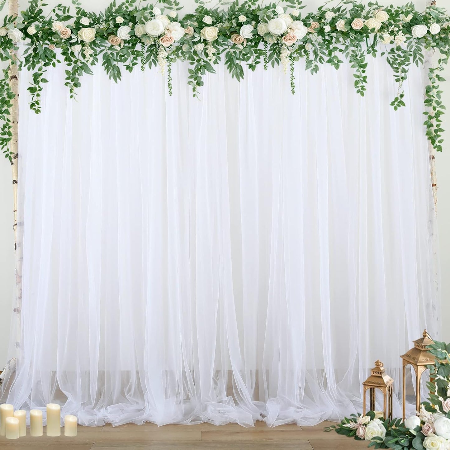 6 Panels White Sheer Tulle Backdrop Curtains for Parties Wedding 30ft x 8ft White Curtain Backdrop for Birthday Party Baby Shower Photos Background Drape(5ft x 8ft, 6 Panels)