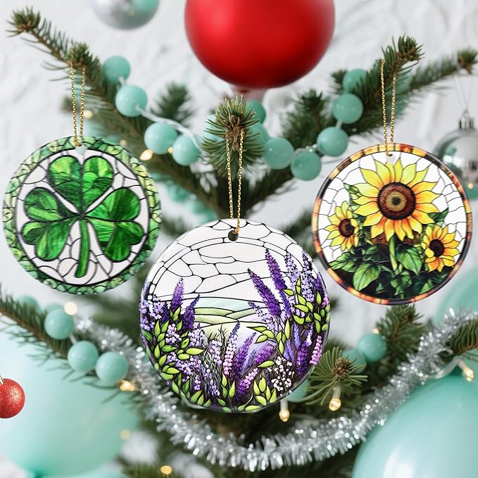 Christmas Ornaments, Dodosky 2.8in Ceramic Lavender Flower Ornament, Xmas Decor, Christmas Tree Ornaments, Xmas Decorations for Tree, Holiday Ornament, Lavender Flower Gifts, Gifts for Women, Mom