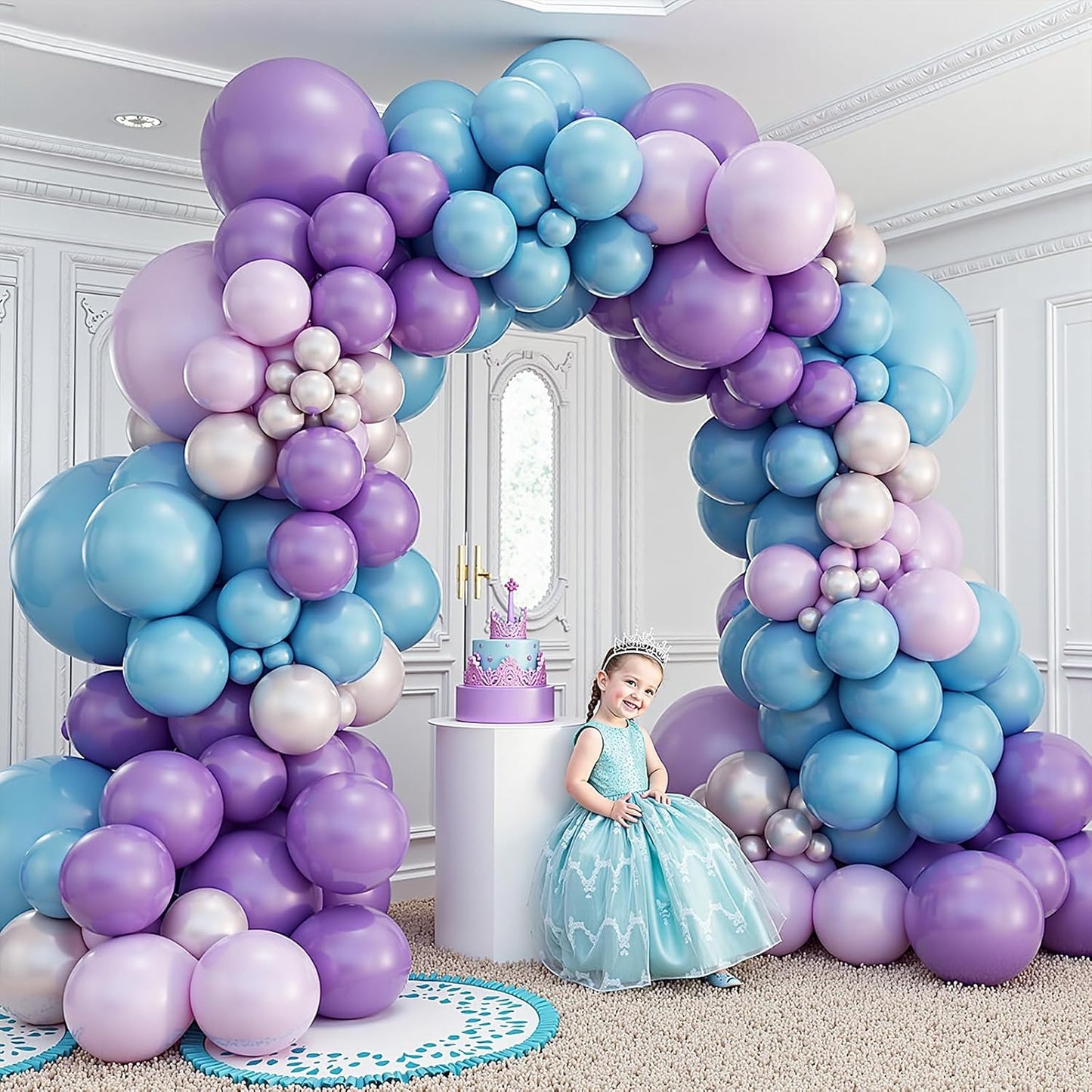 412pcs Blue Purple Balloon Garland Arch Kit, 18 12 10 5 inch Different Sizes Blue Purple Pearlescent Metallic Balloons for Princess Winter Wonderland Girl Baby Party Decorations