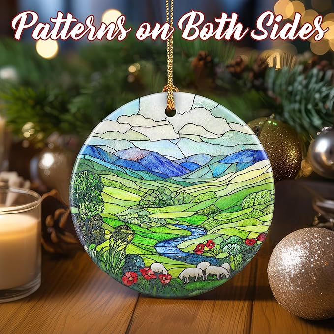 Christmas Ornaments, Dodosky 2.8in Ceramic Green Irish Hills Ornament, Xmas Decor, Christmas Tree Ornaments, Xmas Decorations for Tree, Holiday Ornament, Gifts for Women, Men, Nature Lovers