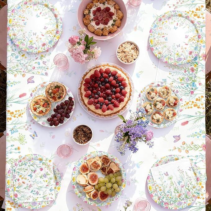 Gatherfun Wildflower Party Decorations Set for 16 - Flower Birthday Decorations with Dinner & Dessert Plates and Napkins for Wildflower Baby Shower Decorations