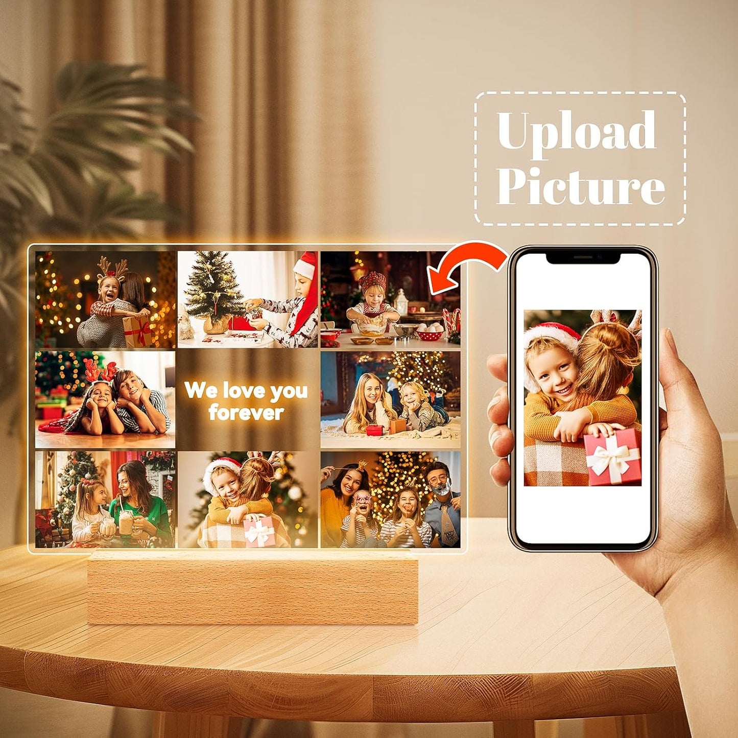 Custom Picture Frames with Photos, Personalized Photo Picture Frame, Customized Photo Frames with Night Light, Personalized Photo Gifts for Women, Men, Mom, Dad, Kids, Baby, Family, Friends