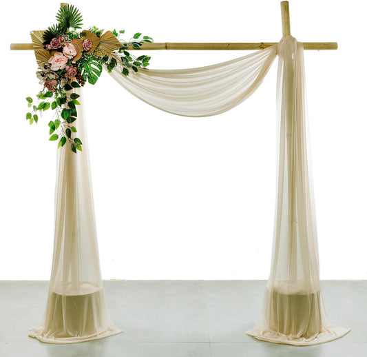 VDS Pack of 2 Panel (30 Inch X 20 Feet) Wedding Arch Draping Fabric Sheer Chiffon Fabric Drapery for Wedding Ceremony Reception Swag Backdrop Canopy Chuppah ARBO Altars Decoration (Champagne)