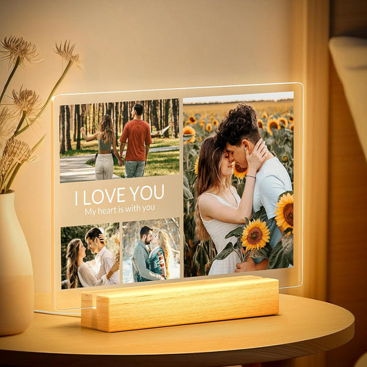 Personalized Anniversary Birthday Gifts for Women & Men, Custom Picture Frames with Photo, Personalized Photo Frame with Night Light, Custom Photo Gifts for Her, Him, Couple, Boyfriend, Girlfriend
