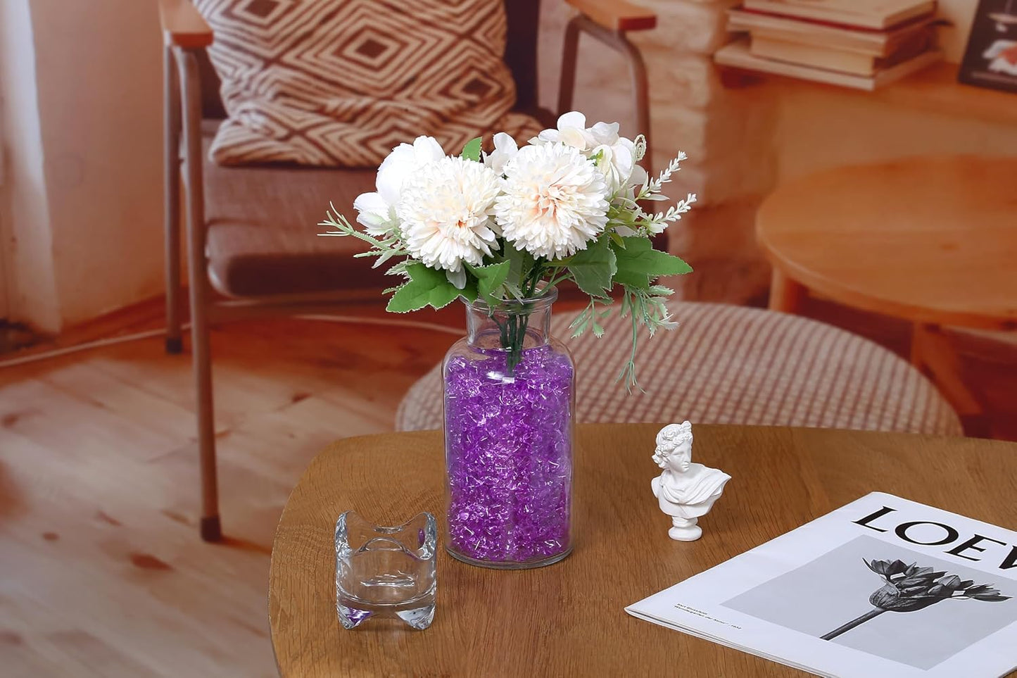 LAIDANLA 500PCS Purple Acrylic Gems Vase Fillers Fake Ice Cubes Plastic Diamonds Fake Crushed Rocks for Centerpiece DIY Party Table Scatter Prop Wedding Decoration Accessories