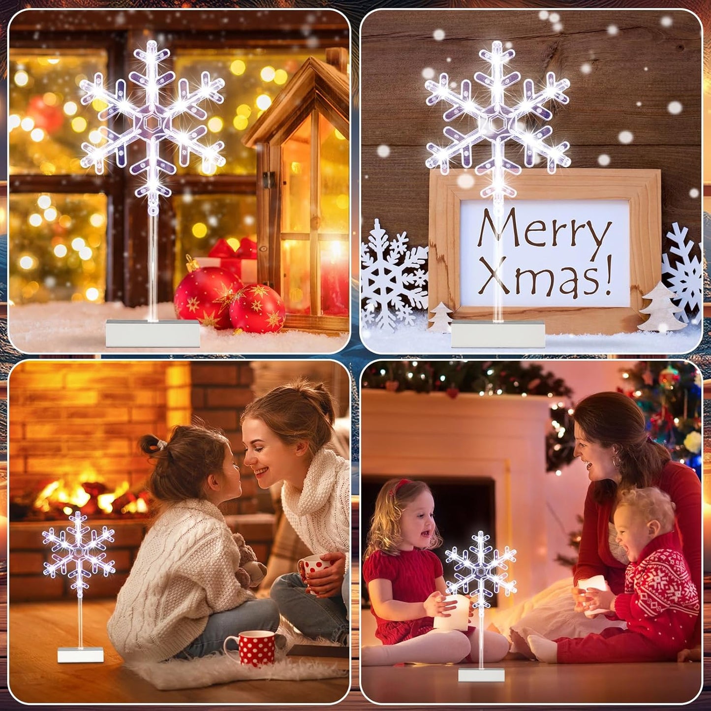 Riakrum 3 Pcs Lighted Christmas Tabletop Decorations Snowflake Table Decor Xmas Night Lights Battery Operated Christmas Centerpiece Lights Indoor for Holiday Winter Party Desk