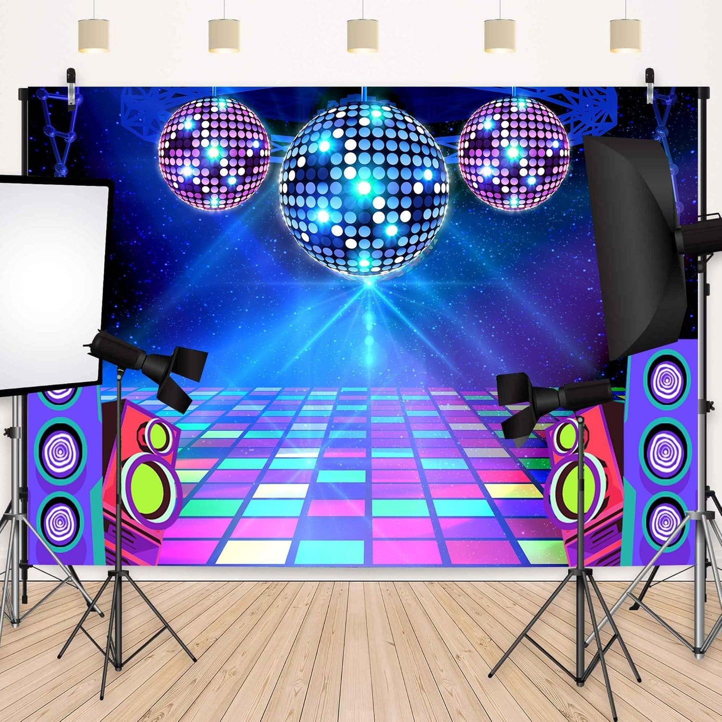 Dance Party Backdrop Retro 80s 90s Theme Stage Dance Ball Music Birthday Party Decoration DJ Photography Background 10 x 8 ft for Baby Shower Picture Photo Shoot Polyester Fabric
