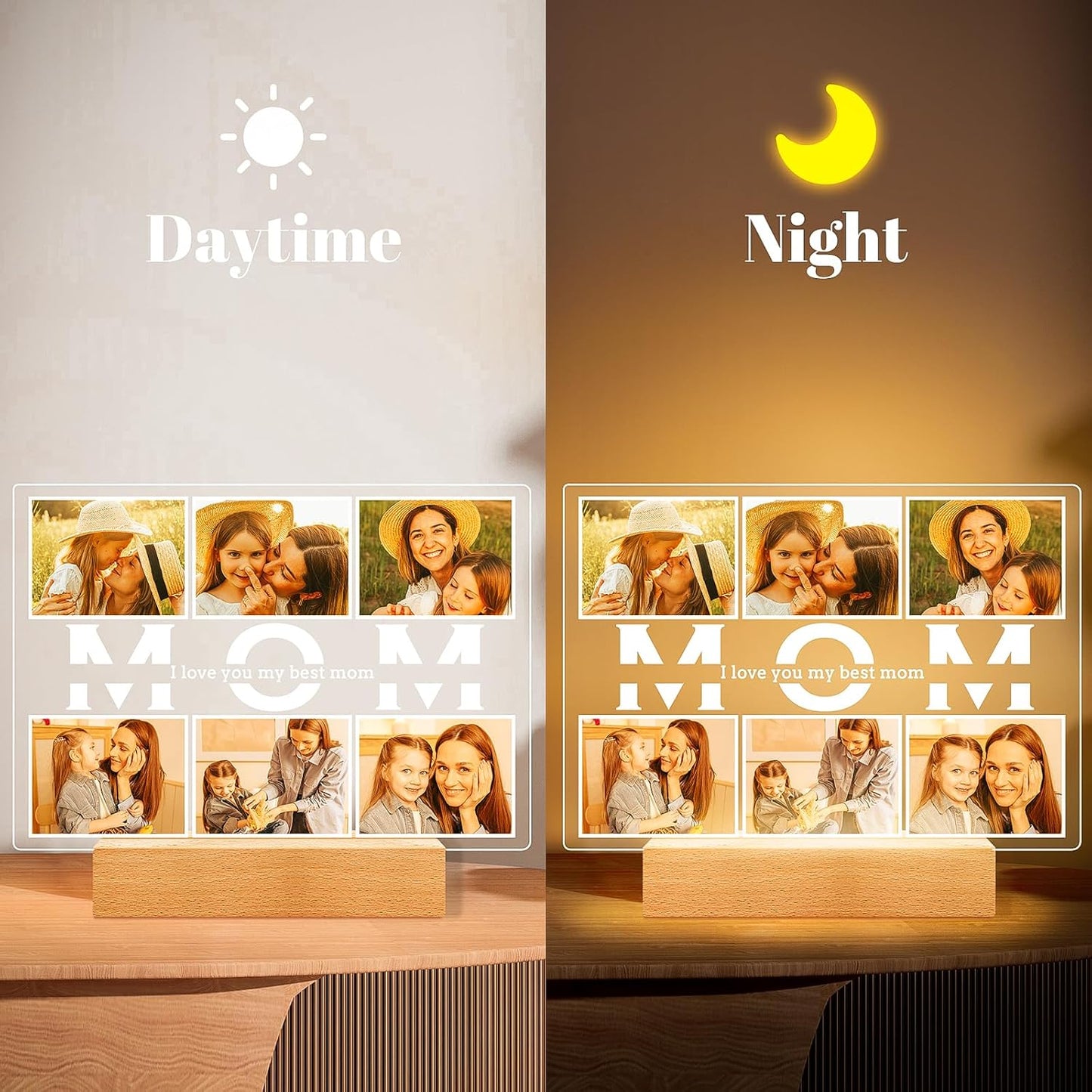 Personalized Birthday Gifts for Mom from Daughter Son, Custom Collage Picture Frames with Photos, Customized MOM Photo Frame with Night Light, Personalized Gifts for Mom Kids Baby Family