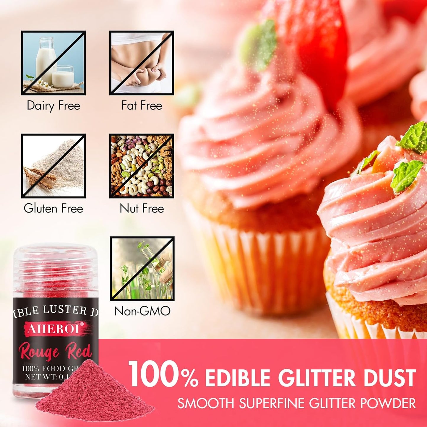 Aheroi Edible Glitter Set, 15 Colors Luster Dust Edible Set, Shimmering Glitter for Drinks Powder Glitter for Fondant, Cocktail Glitter for Cakes, Candy, Chocolate, Cookie（4g/0.14oz）