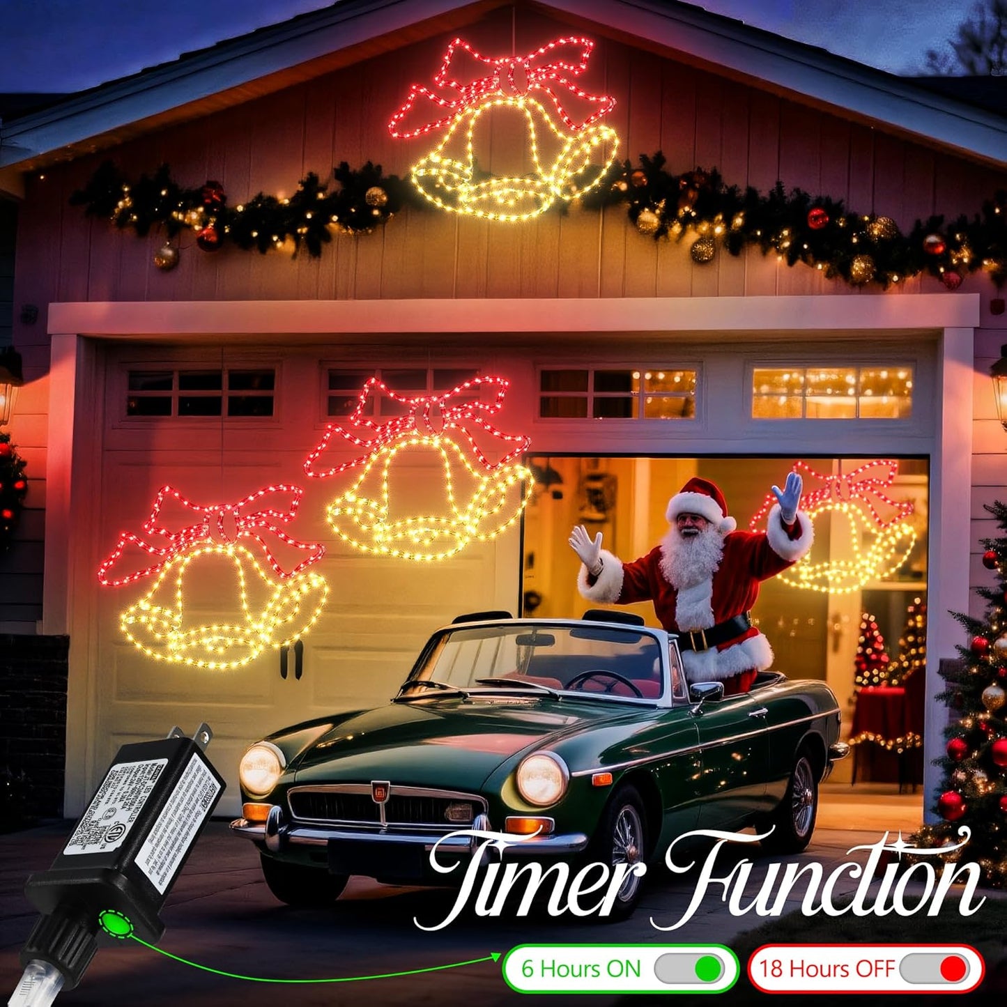 Christmas 33'' Large Bell Lights Decoration - 297LED Outdoor Waterproof Christmas Lights Large Bell Decoration with Timer for Outdoor Home Party Wall Hanging Light