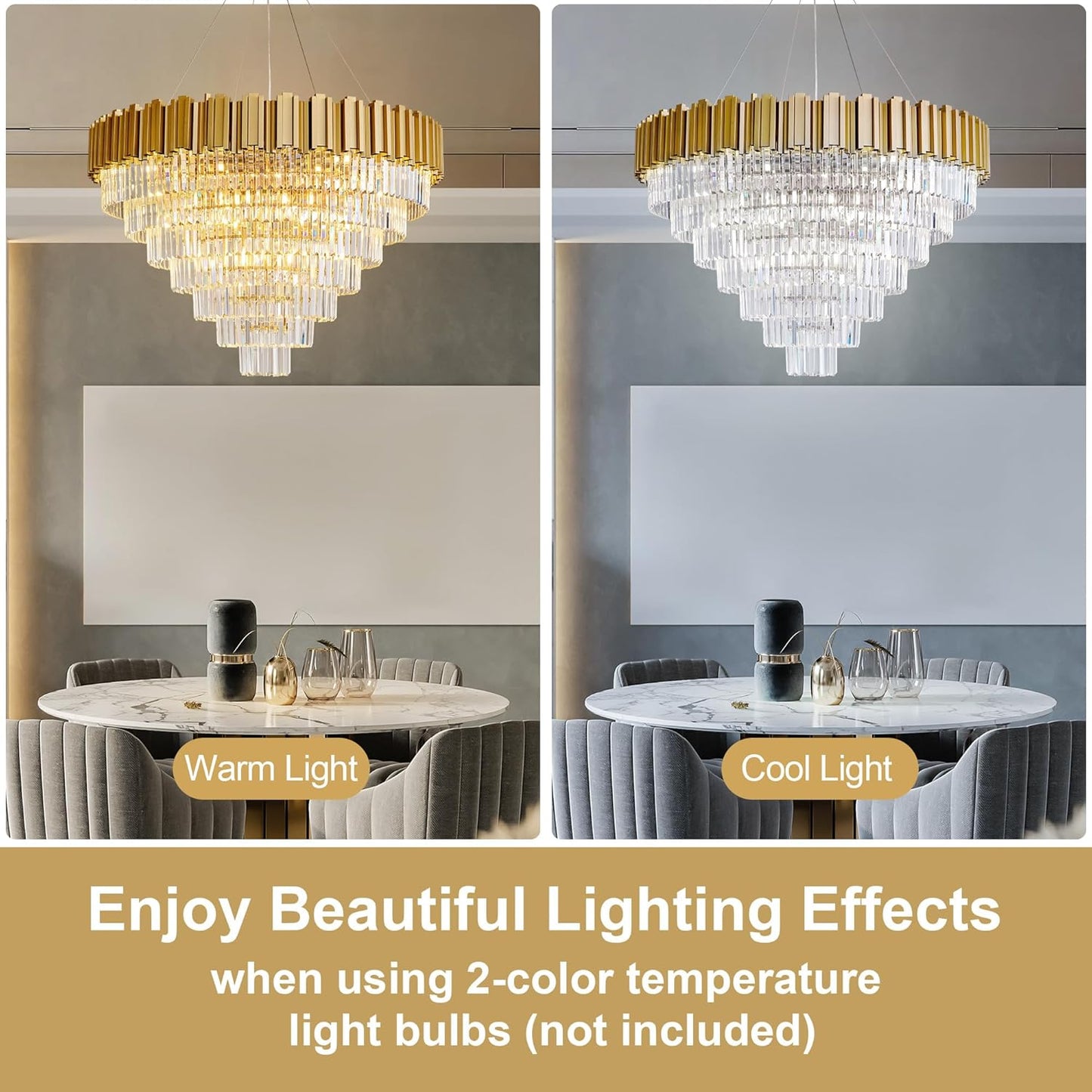 Modern Crystal Chandelier, 39" Gold Chandelier for Dining Room, 21-Light Luxury Round Chandeliers, 7-Tier Contemporary Light Fixture for Living Room, Bedroom, Foyer, Entryway, Kitchen