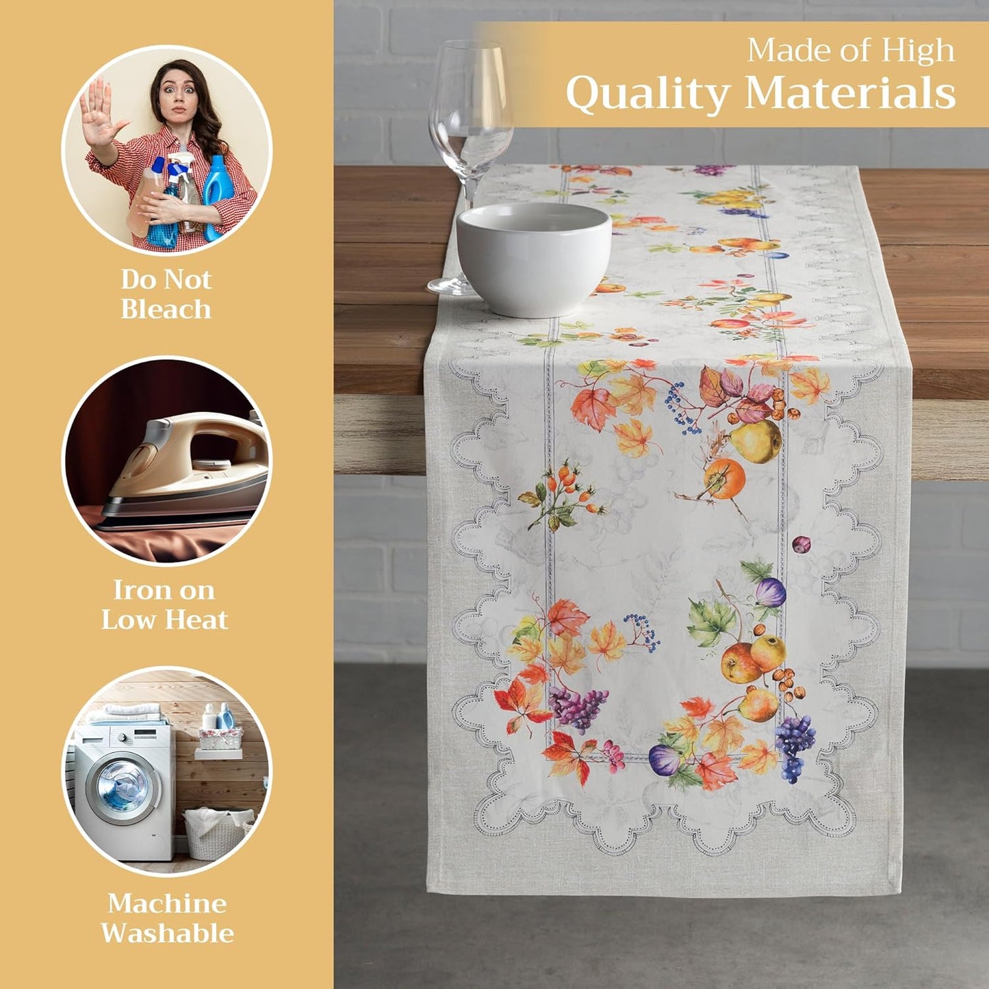 Maison d' Hermine Table Runner 100% Cotton Single Layer Table Runners 72 inches Long for Thanksgiving Christmas Decorations Home Kitchen Dining Party Wedding (Fruit D'Hiver, 14.5" x 72")