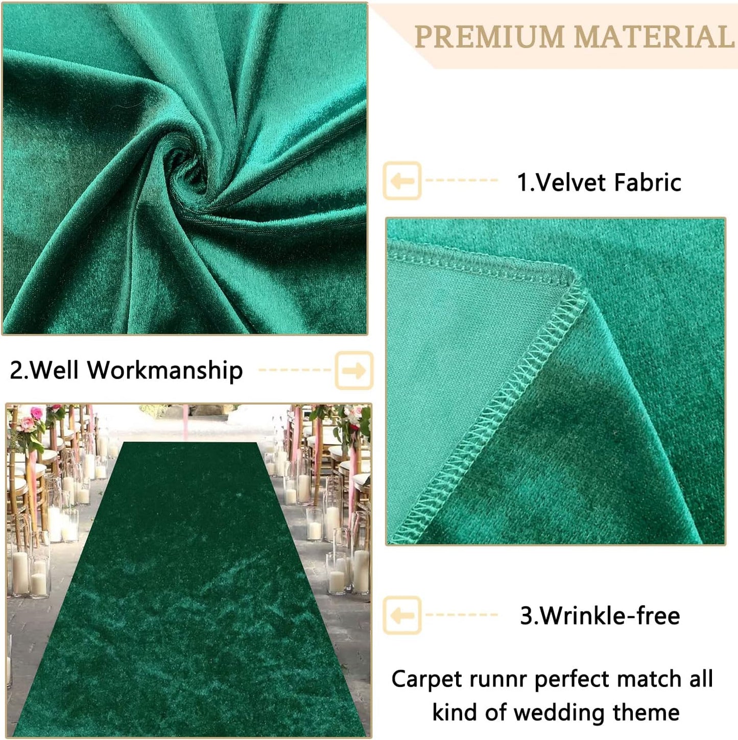 MODFUNS Wedding Aisle Runners Dark Green Aisle Runner 4FTx25FT Velvet Carpet Runner for Party Wedding Walkway Rug with Carpet Tapes Vintage Outdoor Beach Prom Reception Carpet