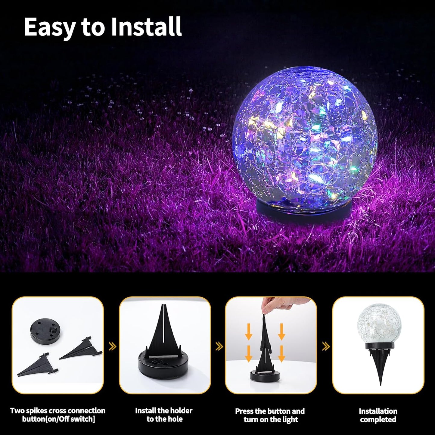 Solar Globe Lights Outdoor Waterproof-Solar Balls for Garden-Cracked Glass Ball Lights Outdoor-Solar Orbs for Outside-Decorations for Patio and Yard Lawn Backyard Decor